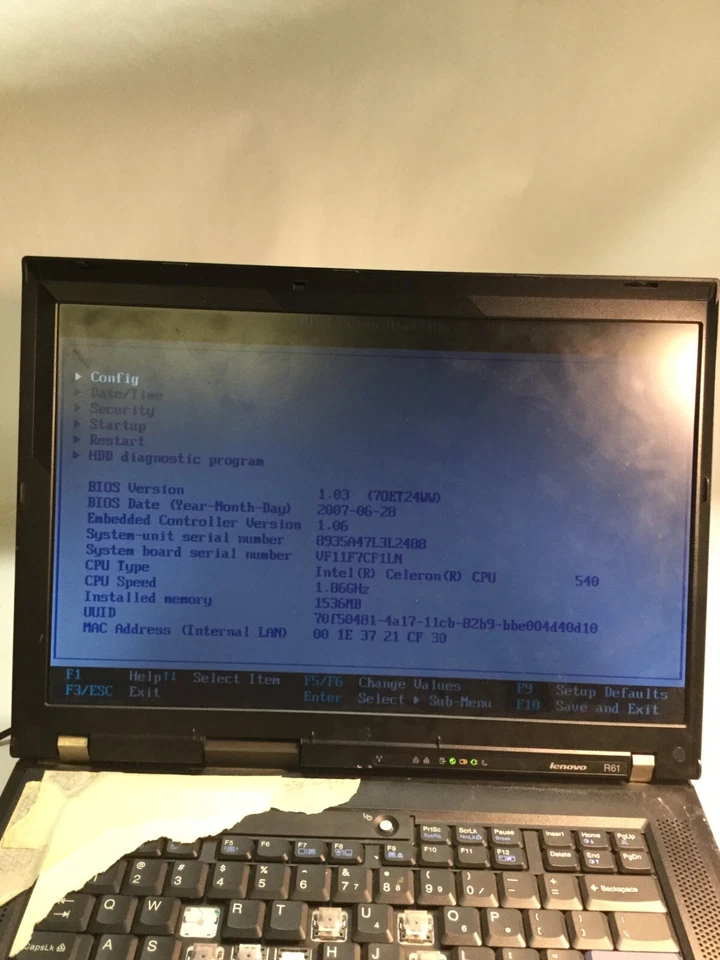 Lenovo ThinkPad R61 15" Laptop Intel Celeron- BOOTS/DIM BACKLIGHT/KEYS -MZ - Image 3 of 4