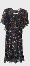 NWT Calvin Klein Womens Black Chiffon Floral Midi Wrap Dress Size 8 Lined ruffle