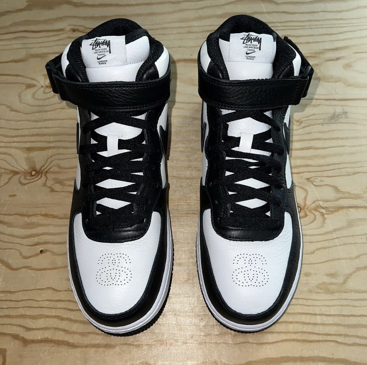 NIKE x STUSSY AIR FORCE 1 MID BLACK WHITE SHOES SNEAKERS DJ7840