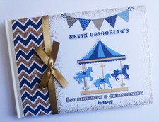 Vintage Carousel boys birthday guest book, album, gift for boy