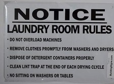 Laundry Room Rules Sign White,Aluminum 7X10 -.REF24-1027