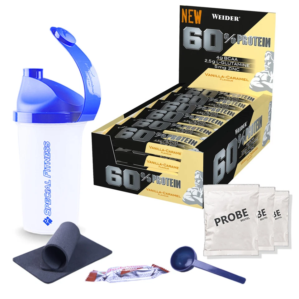 45,64€/kg Weider 60% Protein Bar Box (Eiweiss Riegel) (24x 45g Riegel) + BONUS