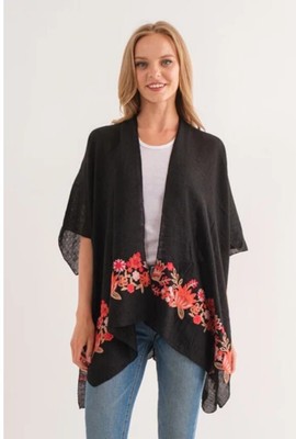 NWT RAJ Women's Kimono One Size Boho Multicolor Floral Embroidered Cardigan