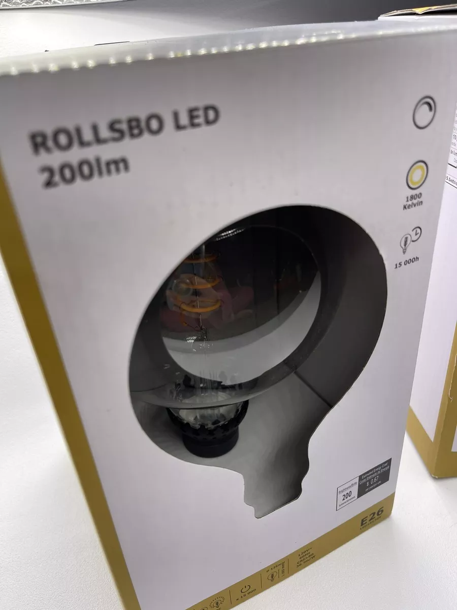 IKEA ROLLSBO LED bulb E26 200 lumen dimmable globe grey clear glass