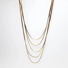 80s Vintage Gold Tone Multi Strand Layered Chain Necklace Statement Jewelry