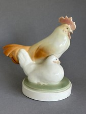 Seltene Keramik Figur Förster & Co Wien Vienna Hahn und Henne Rooster Hen