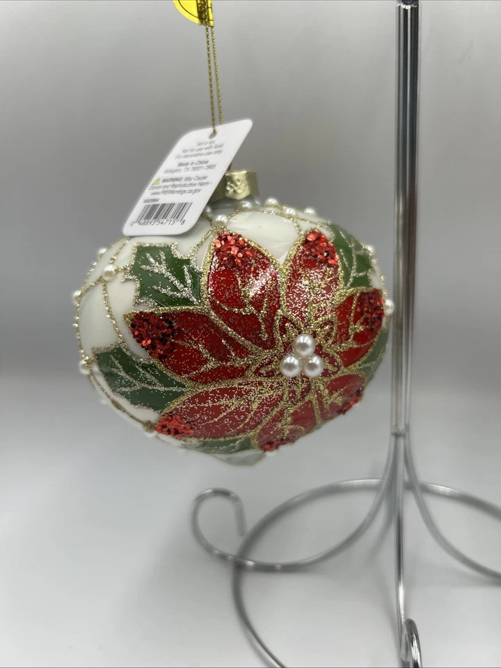 RAZ Imports Juego de 3 Adornos de Navidad Rojo Brillante Flor de Pascua NUEVO Foto 4 de 4