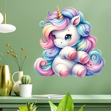 Adesivo murale acquerello unicorno, simpatico acquerello unicorno quadro murale, colorato