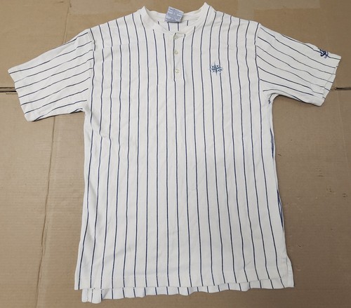 VTG 90s Logo Athletic Seattle Mariners Henley T-Shirt Mens XL Ivory Striped