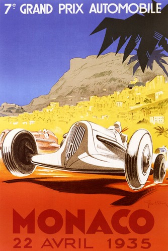 1933 Monaco Grand Prix Vintage Race Car Poster – Geo Ham Reproduction (Giclee Print, USA Made)