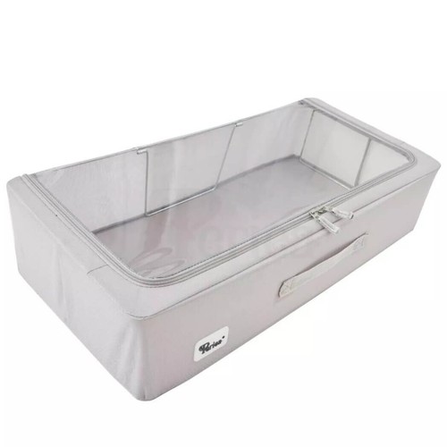Periea Folding Slim Under the Bed Storage Box with Clear Zip Lid, Medium, Grey