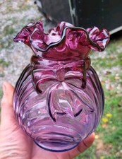 Fenton Mulberry Caprice Drape Bowtie Vase 6.5  Tall Ruffled Top Cranberry