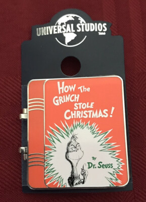New Universal Studios Dr. Seuss How The Grinch Stole Christmas Enamel Book Pin 