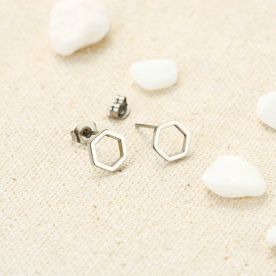 Pendientes puros son adecuados para orejas sensibles pendientes hexagonales Foto 3 de 4