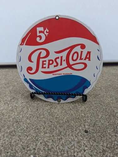 Ande Rooney's Vintage Pepsi Cola Porcelain Enamel Soda Sign 1991 8in