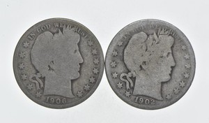 1892-1915 Lot 2 1906 1902 Barber 90% Half Dollars - Coin Collection *072