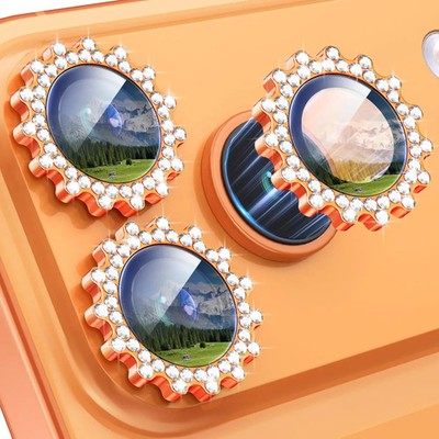 3D Gear Diamond Metal Glass Camera Lens Ring Protector fo iPhone17 16 15 Pro Max