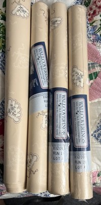 4 Rolls Of Wallpaper C & A Wallcoverings XX2095  Light Brown Beige Fans Flowers
