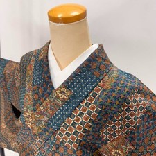 Japanese Kimono Komon Vintage Komon awase Polyester Free Shipping M size 5166