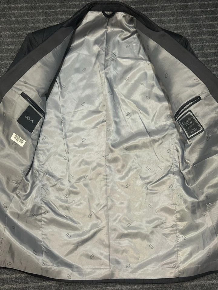 De Colección Christian Dior Para Hombre Satén Solapa Esmoquin/Chaqueta para Fumar Gris Rayas 37R Foto 3 de 4