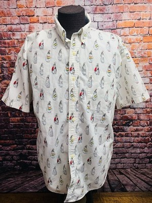 Vtg Chaps Ralph Lauren Sz Large SS Cotton Button Down GOLF Bag Print Shirt EUC!