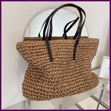 Women Handbag Summer Beach Bag Rattan Woven Handmade Knitted Straw Large