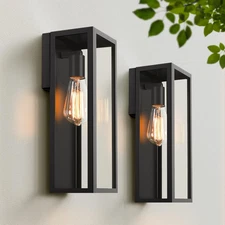 2-Pack Outdoor Wall Lanterns, Exterior Waterproof Wall Sconce with Glass Shades,