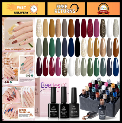 20 Colors Gel Nail Polish Set - Brown Burgundy Green Glitter, Soak Off UV LED, B