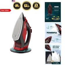 Cordless Steam Iron Clothes 1500W Non-Stick Ceramic Soleplate Fast Heating