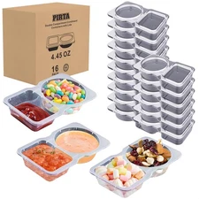 PIRTA Double Compartment Condiment Containers with Lids 16 PCS Plastic