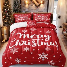 Snowflake Merry Christmas Comforter Set - King Size, 2 Pillowcases, 1 Cushion...