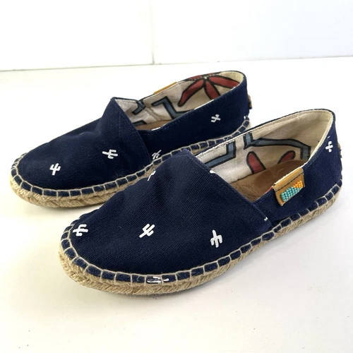 UBUNTU Canvas Women's Shoes Size 6 Navy Blue Espadrilles Hand Made Flats Beads
