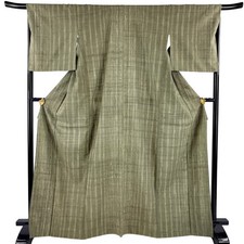 JAPANESE KIMONO FINE PATTERN GRAY-GREEN 168cm 5 ft 6 in PURE SILK B2783