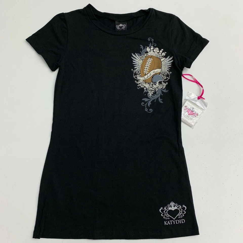 NUEVO CON ETIQUETAS Camiseta Katydid Fútbol Mamá Para Mujer S Negra Tejida Bling Gráfico Manga Corta Foto 2 de 4