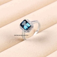 London Blue Topaz Ring, Halo Ring, Stunning Ring, Birthstone Ring