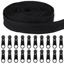 10 Yards #8 Nylon Closed-end Zippers Black Large Nylon Coil Zippers with 30Pc
