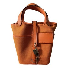 Hermes Picotin Pockets 18 PHW Orange Cavas Swift Leather Tote Bag Used With Box