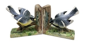 Vintage Ucagco Japan Blue Jay Bird Ceramic Bookend Set 4.25”
