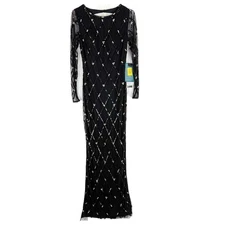 NWT Mac Duggal #9109 Sequin Embellished Long Sleeve Gown Dress Black Size 0 NEW