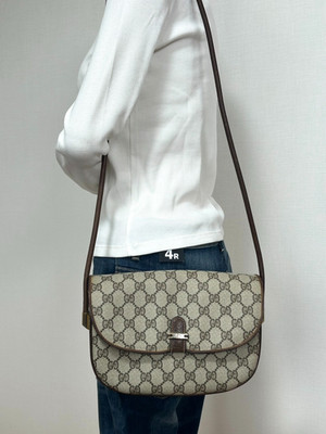 GUCCI Vintage Shoulder Bag GG Supreme Brown PVC Leather