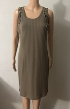 Michael Kors Women's Olive Green Ribbed Knit Lace Up Shoulder Dress M
