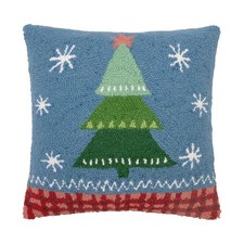 Peking Handicraft - Christmas Tree with Plaid 16" Hooked Pillow - 31SNX80C16SQ
