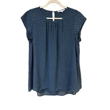 DR2 Blue Dot Chiffon Blouse with Keyhole Back Size Medium