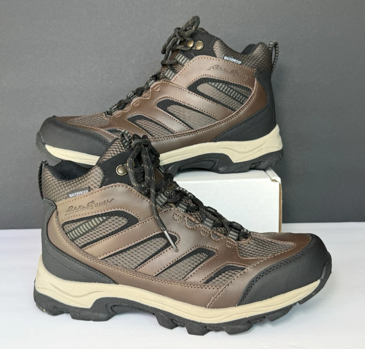 Eddie Bauer Men's Size 8.5 Graham Brown Leather Waterproof Hiking Boots EUC