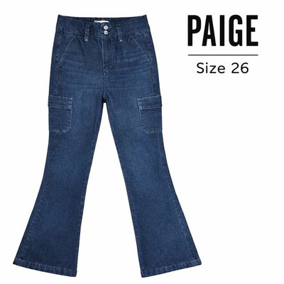 PAIGE Dion Cargo Pockets Gracie Lou Flare Jeans Sz 26 High Rise Dark Wash NWT