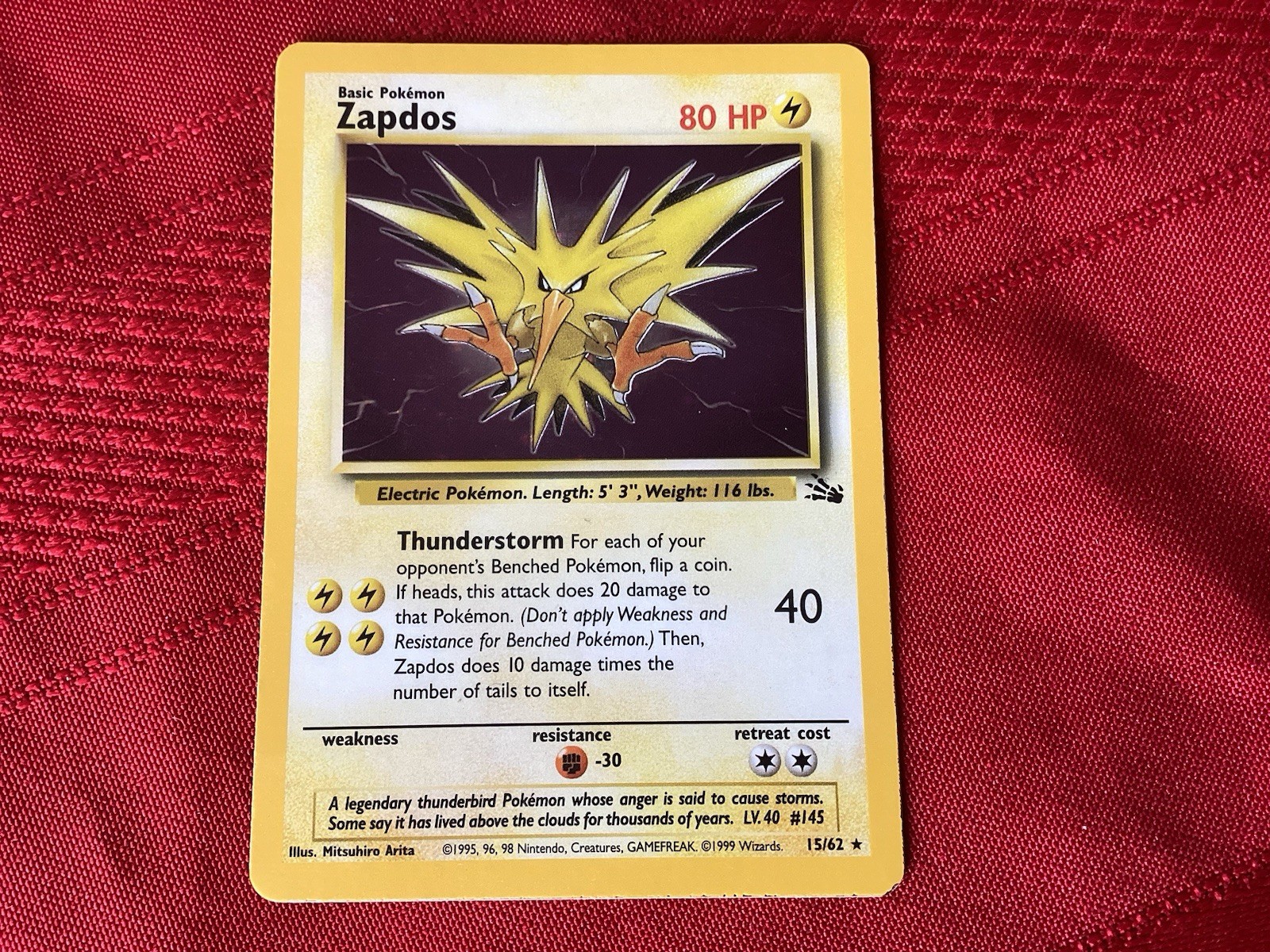 Pokémon TCG Zapdos Fossil 15 Holo Unlimited Holo Rare