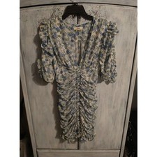 Mable Ruched Floral Print Ruffled Dress Sm Boho Cottage Core Feminine