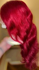 Gorgeous,Bright Red Wine Colored,26 Inch,100 Human Hair,BodyWave,Lace Front Wig