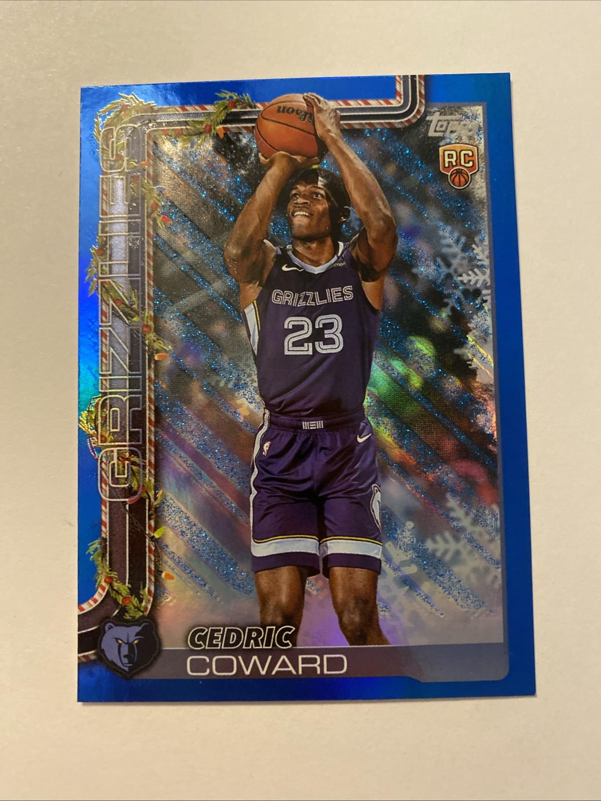 2025-26 Topps Holiday CEDRIC COWARD RC Blue Glitter #H171 GRIZZLIES Rookie