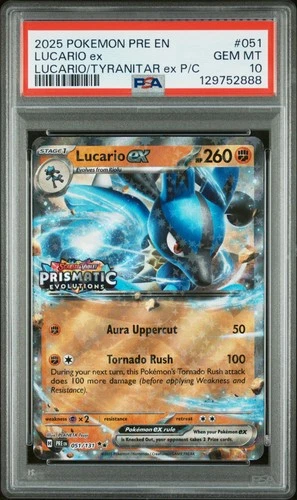 2025 POKEMON PRE EN-PRISMATIC EVOLUTIONS #051 LUCARIO EX PSA 10